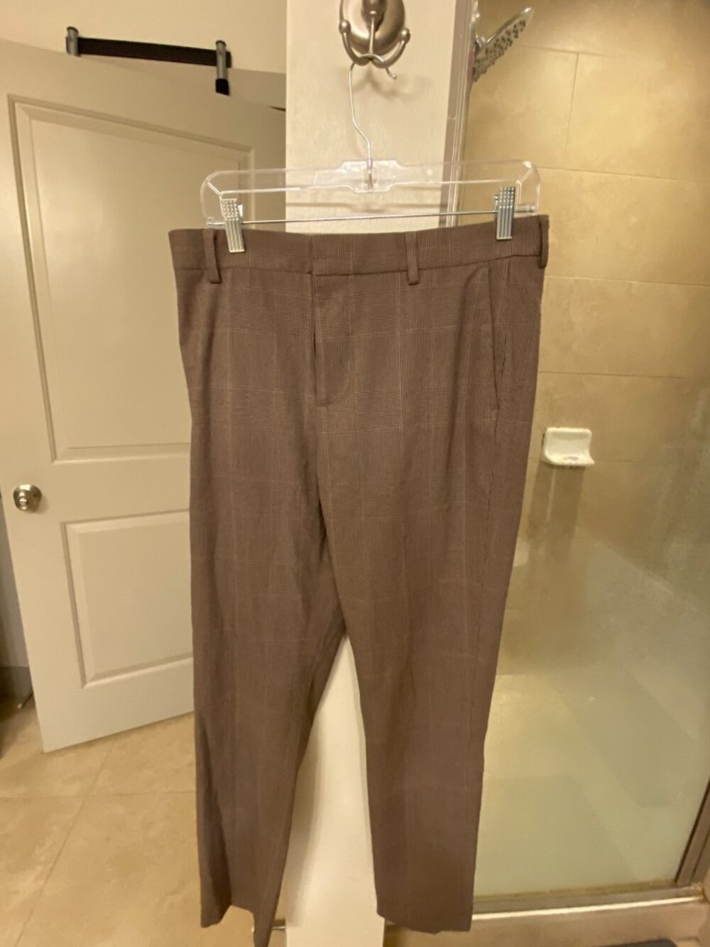 H&M Slim Fit Brown Square Patterned Checkered Plaid Men's Dress Pants Size 31